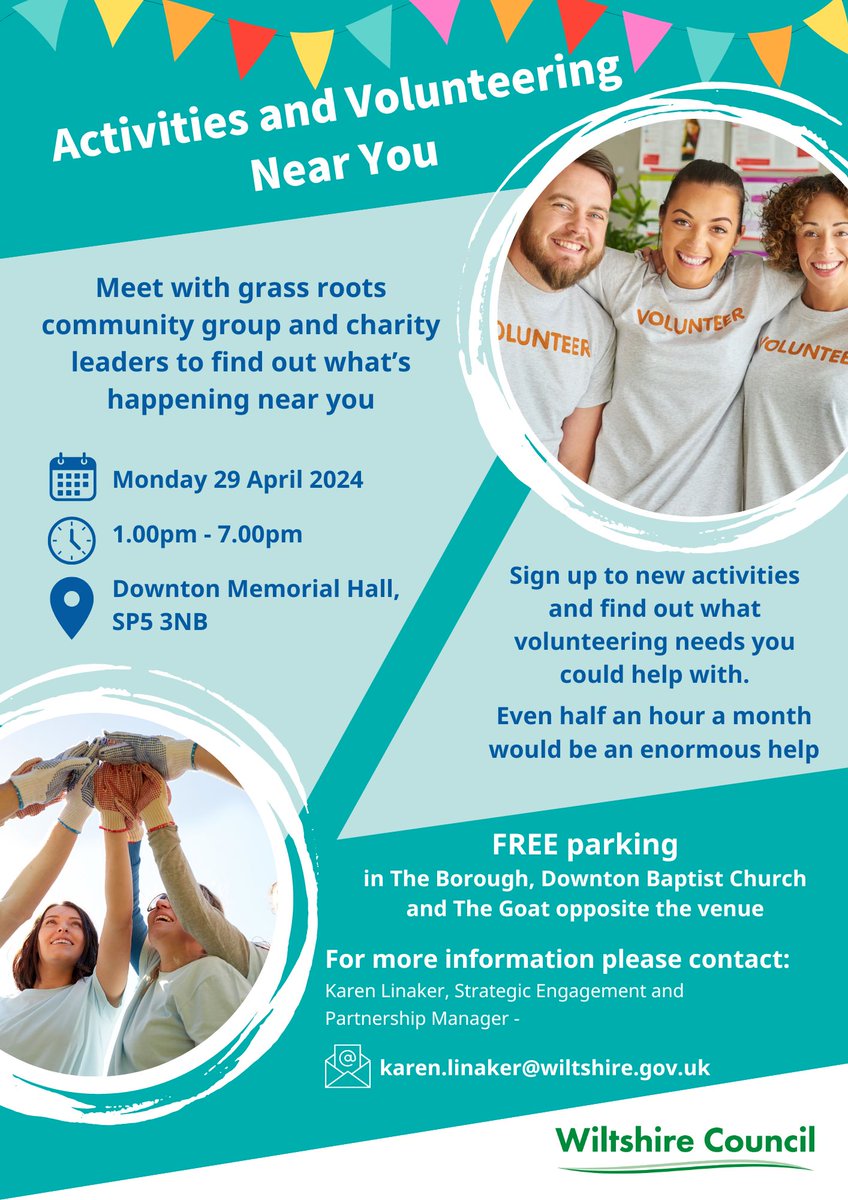 Join our Volunteer Manager & Trainer Annie Clayton at this great event happening in #Salisbury on 29th April & find out more about activities and volunteering opportunities near you 💙 @HarnhamNetwork @WessexComAction @WellCitySals @HarnhamParish @dowse_helen
