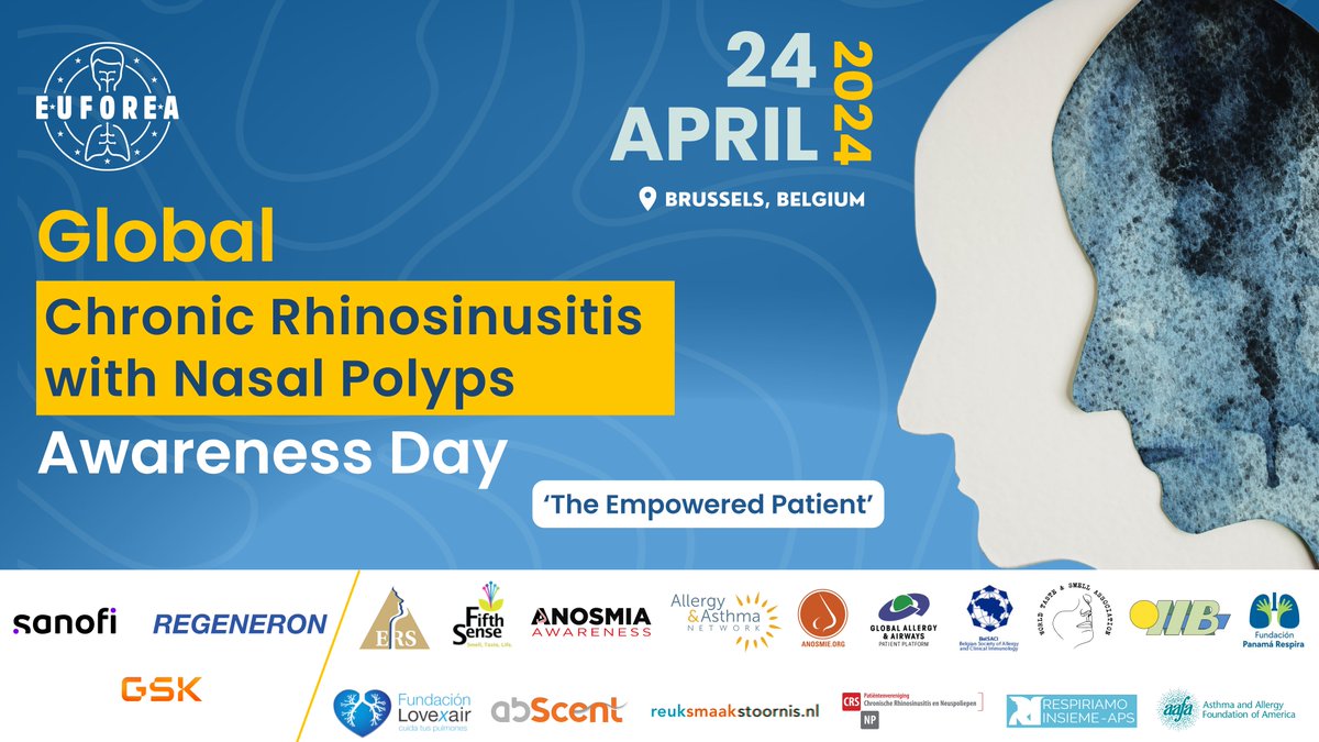 📣 Tomorrow is the day! The 3rd edition of the EUFOREA's Global Chronic Rhinosinusitis with Nasal Polyps (#CRSwNP) #Awareness Day with this year's theme 'The Empowered Patient' starts tomorrow and we couldn't be more excited! Learn more at euforea.eu/events/2024-gl…