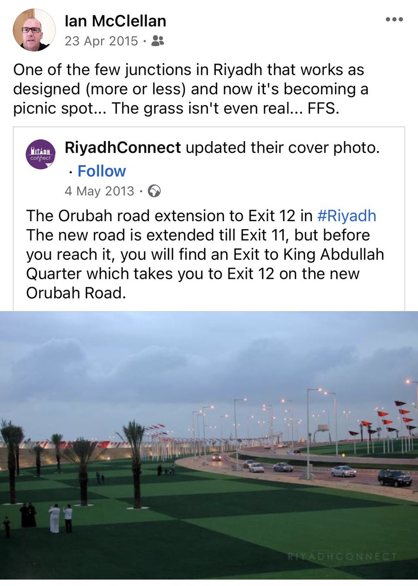 A memory from 2015 in Riyadh. 

The new road under the air-base runways had opened up opportunities for locals to picnic on the fake grass… I’m not sure that’s what was intended. 😉

Gives a whole new meaning to Emergent Behaviour. #SystemsThinking 🤷🏻‍♂️🤓