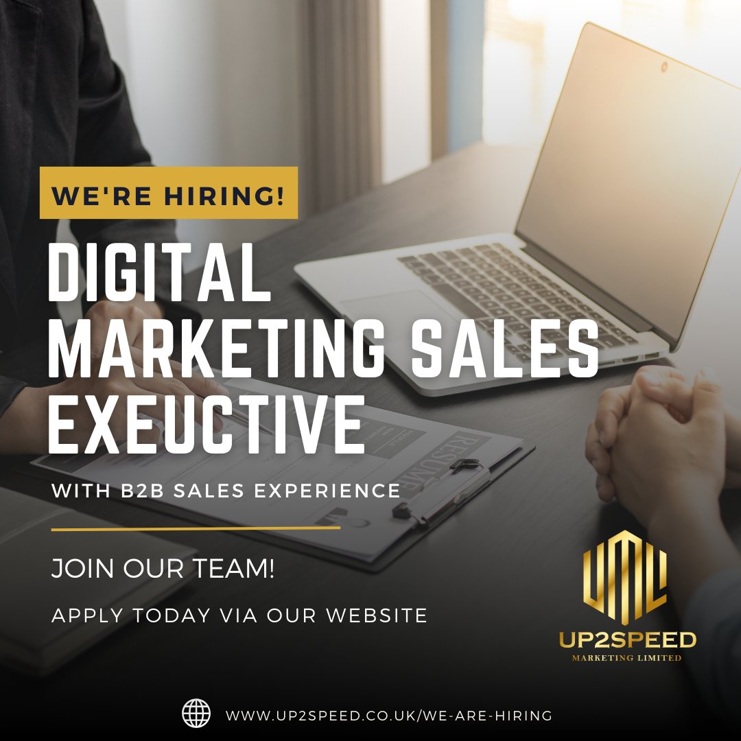 🌟 Now Hiring! Digital Marketing Sales Executive at Up2Speed Marketing Ltd! 💼✨

Apply Here: loom.ly/RK3onQQ 

#DigitalMarketing #SalesExecutive #JoinUs #Up2SpeedMarketing