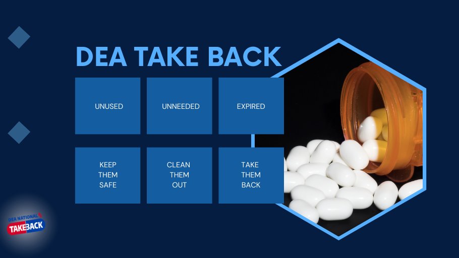 #TakeBackDay is this Saturday, April 27th from 10am-2pm! This #DEA free event is for communities nationwide to safely dispose of any #expired, #unused, & #unneeded #prescriptions and #medications. Learn more by visiting: bit.ly/35JM1tL #DEANewYork #DEADiversion