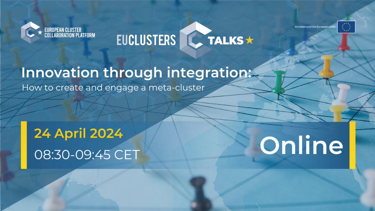 Sign up now for tomorrow's #EUClustersTalks to explore meta-clustering in Europe! 🌐 Meta-clusters can tackle complex problems promoting sustainable development and allow the exchange of knowledge and technology between sectors. Register 👉 #ECCP: clustercollaboration.eu/content/eu-clu…