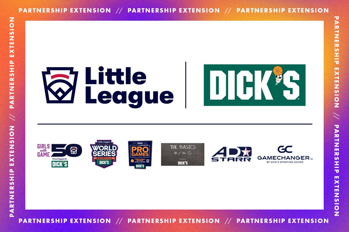 Announcing an extension and expansion of our partnership with @DICKS 

Adding to work done at the local level since 2017, @DICKS has also become:
👧 Proud Supporter of #GWG50
🥎 Presenting sponsor of the @LLSBWorldSeries 
🤝 Presenting sponsor of the @AUProSports Pro Games