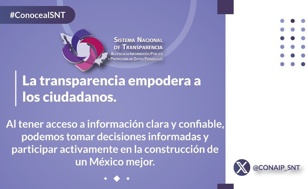 🔎La transparencia empodera a los ciudadanos. 📄Al tener acceso a información clara y confiable, podemos tomar decisiones informadas y participar activamente en la construcción de un México mejor. 🇲🇽 #CiudadanosInformados #MéxicoTransparente