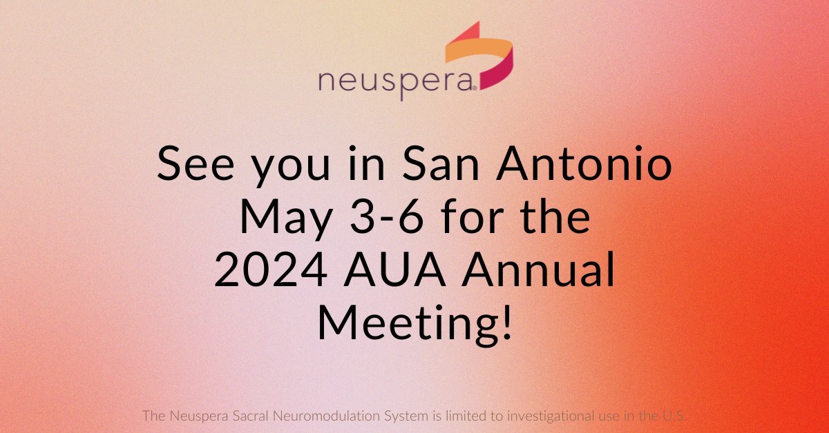 Heading to San Antonio for @AmerUrological #AUA2024 May 3-6? We’ll be there conducting market research and meeting w/physicians and industry partners. Email or DM us to set up a meeting! #OAB #urology #incontinence #neuromodulation