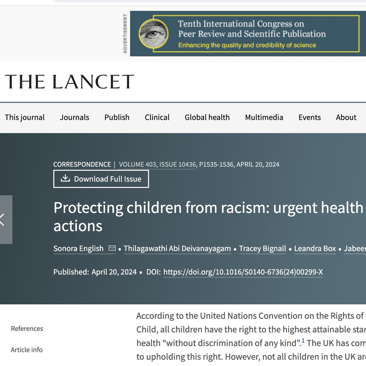 This week, marks the Lancet publication of: “Protecting children from racism: urgent health system actions” I was deeply honoured to contribute to the roundtable discussion and recommendations for action summarised in this publication.