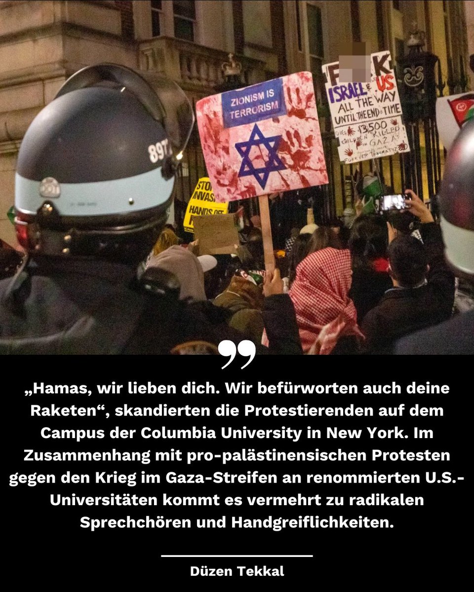 „Hamas, wir lieben dich. Wir befürworten auch deine Raketen“, skandierten die Protestierenden an der #ColumbiaUniversity in New York. Im Zusammenhang mit pro-palästinens. Protesten gegen den #Gaza-Krieg kommt es an U.S.-Unis vermehrt zu radikalen Chören u. Handgreiflichkeiten.