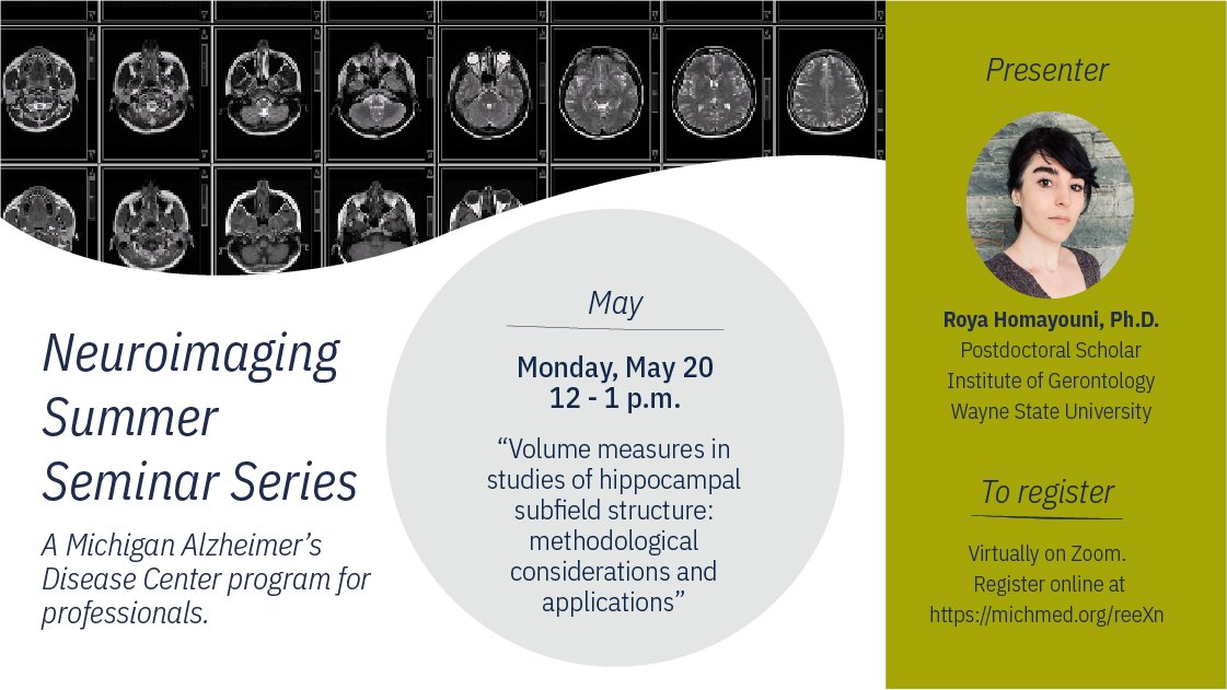New series! The Michigan ADRC Neuroimaging Core kicks off a new series to inspire both students and faculty to incorporate imaging techniques into their research, and highlight pivotal contributions to neurodegeneration disease studies. Register: michmed.org/reeXn