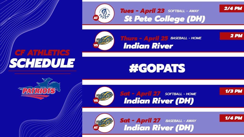 It's the Final Week of the Regular Season for Patriot Baseball and Softball🙌

⚾️Home on Thursday
🥎Home on Saturday

#GoPats