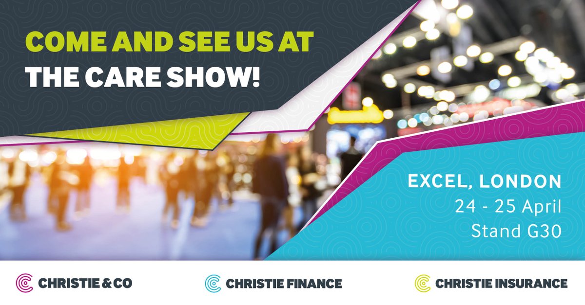@Christie&Co and @ChristieFinance will be exhibiting at The Care Show with @christie.insurance on 24-25th April 2024 at the Excel London 

Come and see us tommorow on stand G30!

🔗Click the link in bio to find out more

#careshow2024