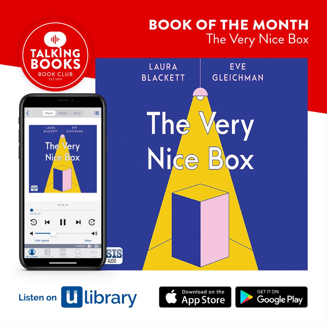 🎧Talking Books Book Club 🎧

A new month means a brand new #TalkingBooksBookClub audiobook pick 🎉

April's #uLibrary #Audiobook pick is The Very Nice Box by Laura Blackett & Eve Gleichman, read by Kate Handford

Download and join in the listen-along this month!

@Verve_Books