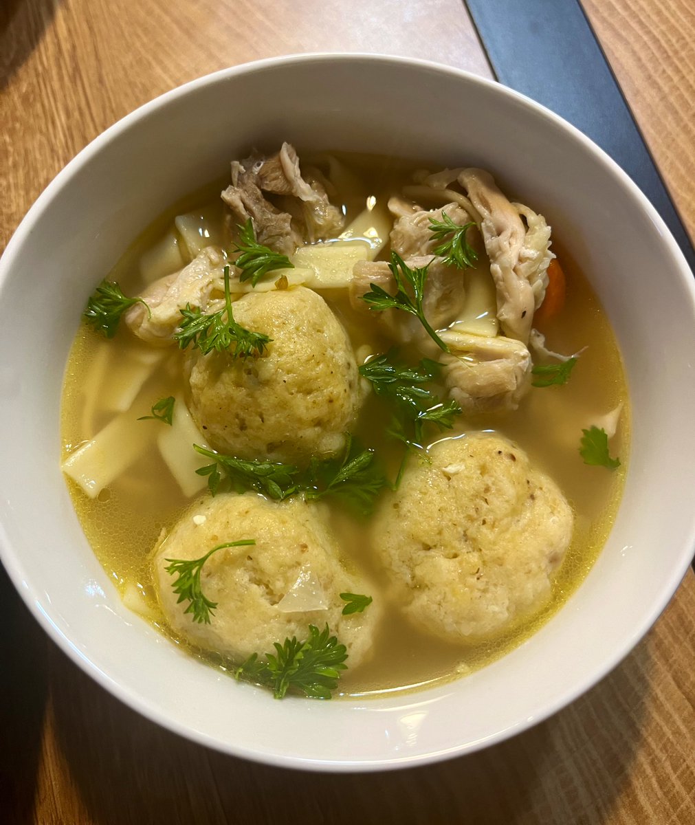 Made my own matzo ball soup from scratch last night for the first time. Please clap. Chag sameach!