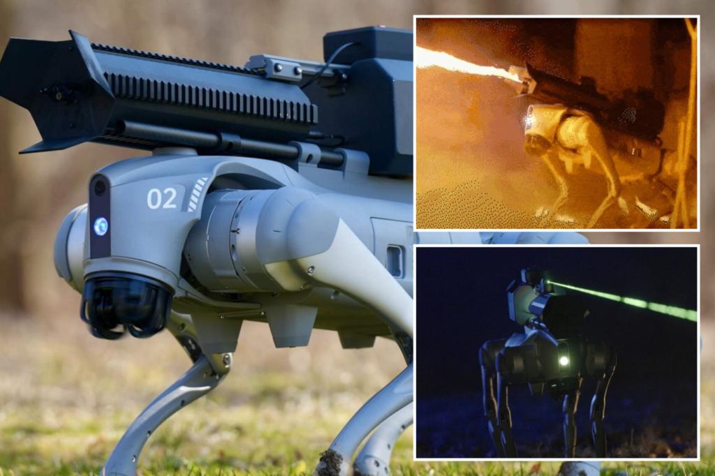 nypost's tweet image. Throwflame unveils robot dog Thermonator — with flamethrower attached trib.al/raRzJG6