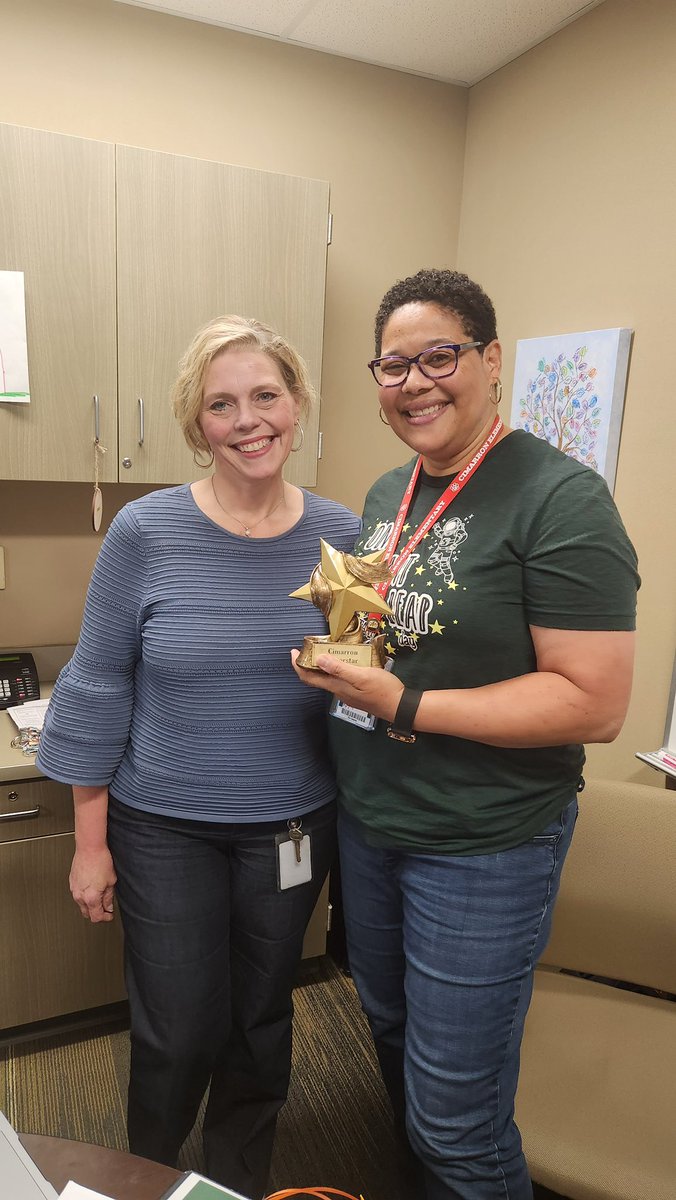 CimarronElem's tweet photo. Congratulations to Ms. DeEdria Bourgeois, this weekβs Cimarron SuperStar Staff Member! Ms. Bourgeois was nominated by Ms. Stout, and will hold the SuperStar trophy π this week! ππππππ
#cecheetahs #itsalwayssunnyand70atcimarron #readyforthenextphase #newmoonisrising https://t.co/TEXTrc1KnT