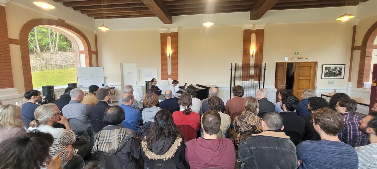 Institut_IHES's tweet photo. This week, IHES is hosting a conference in honor of the great Hélène Esnault (@FU_Berlin, @Harvard, @UCPH_Research) . Last night, Yves André treated attendees to a wonderful piano concert in the lobby of the Marilyn and James Simons Conference Center. https://t.co/8k5aYFCK9D