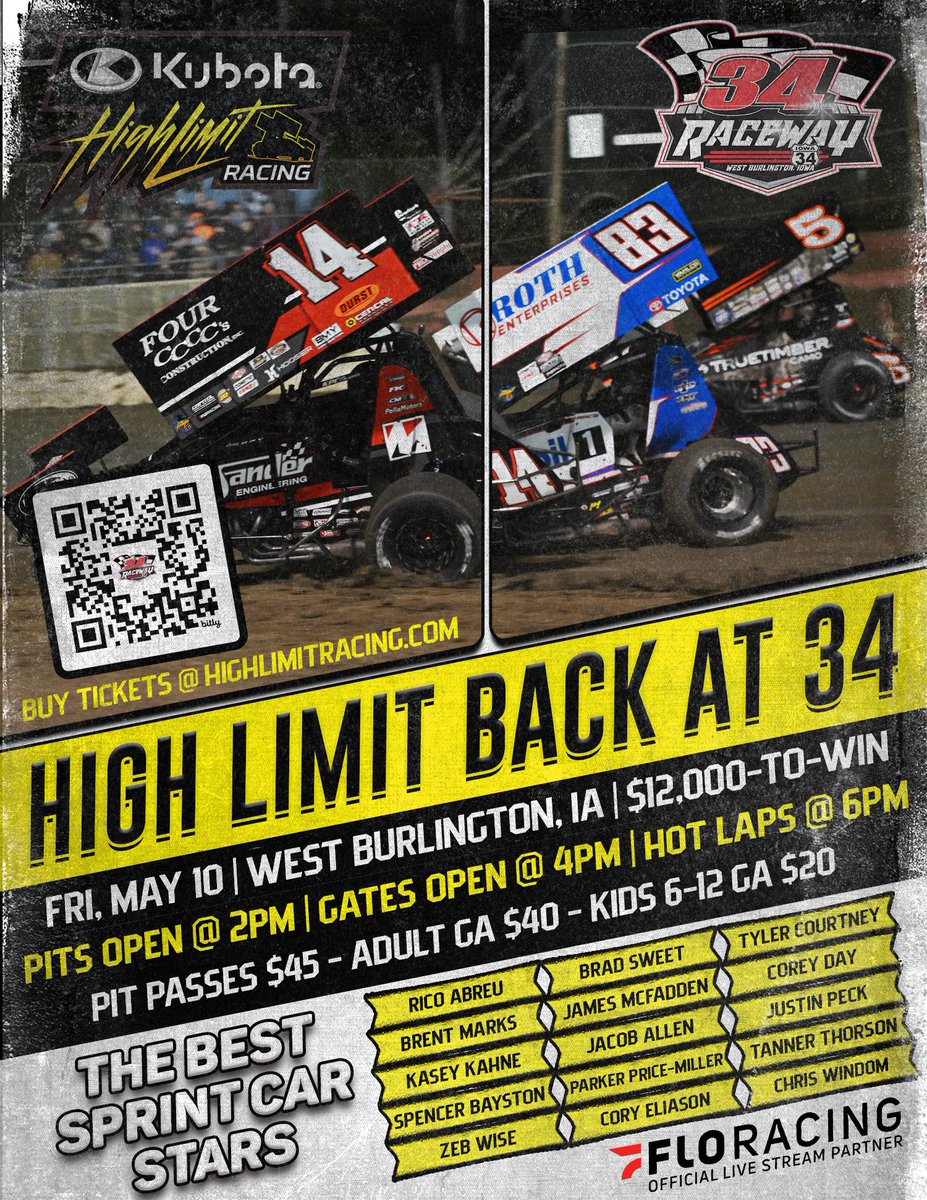 ☝🏼𝙏𝙪𝙚𝙨𝙙𝙖𝙮... 𝙏𝙪𝙚𝙨𝙙𝙖𝙮... 𝙏𝙞𝙘𝙠𝙚𝙩 𝙏𝙪𝙚𝙨𝙙𝙖𝙮 ☝🏼 Get your tickets for @HighLimitRacing as they return to 34 Raceway on Friday, May 10th! Here’s a direct link to tickets for this 410 Thriller 👉🏽 bit.ly/3IONDTh