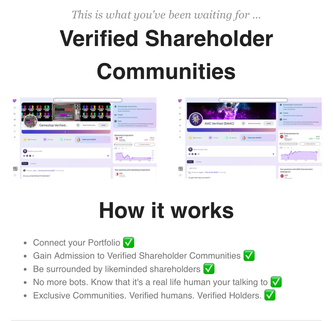 Today we sent out our first invitations to Urvin’s Verified Shareholder Communities. This … is a BIG deal. Think about how social media has decayed over the last few years - bots bots everywhere - NOT ANYMORE. 💜