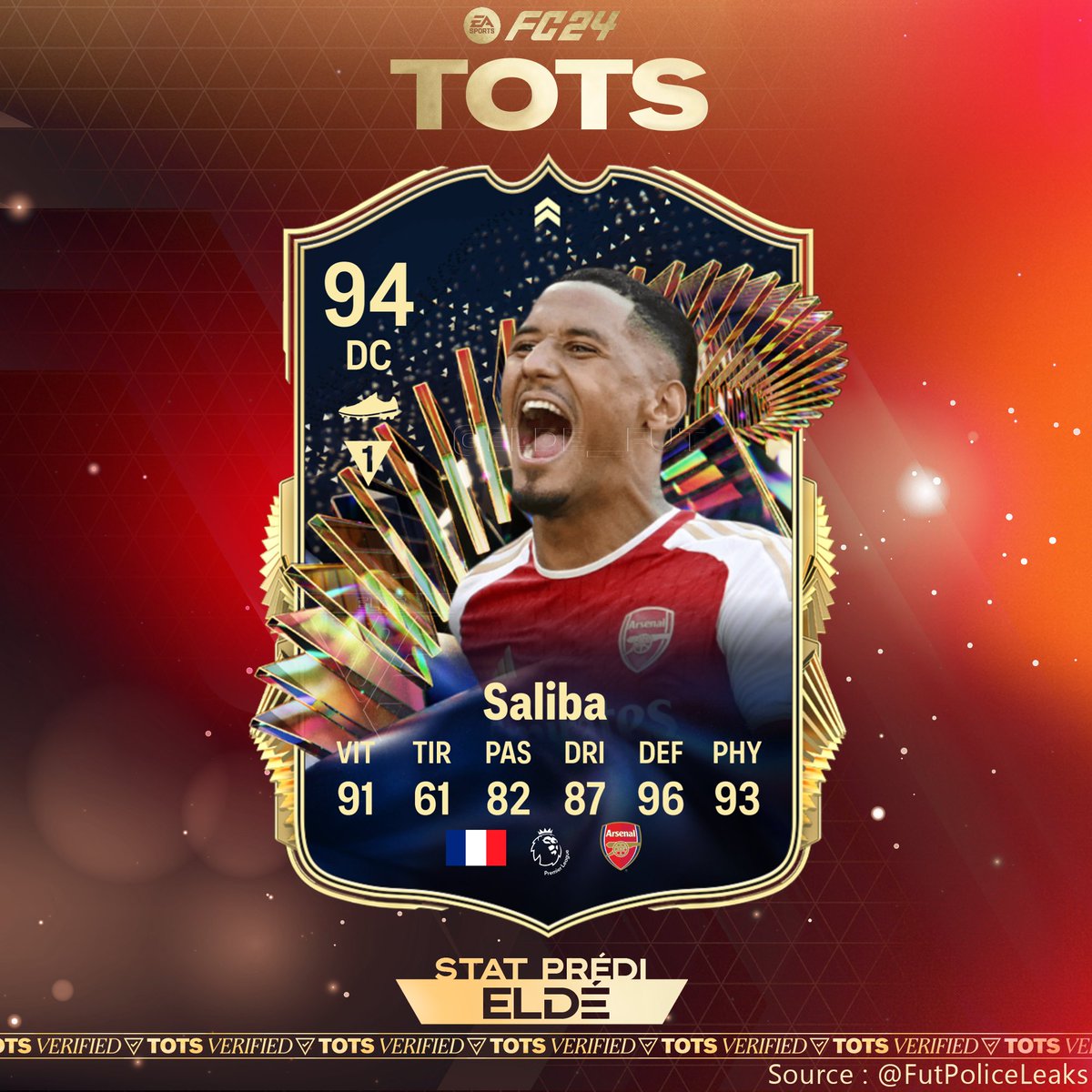 ✨#TOTS Premier League

Les premiers leak sont là pour la Premier League!
Saliba fera partit des TOTS!

#FC24 • #EAFC24 • #EAFC • #UT • #UT24