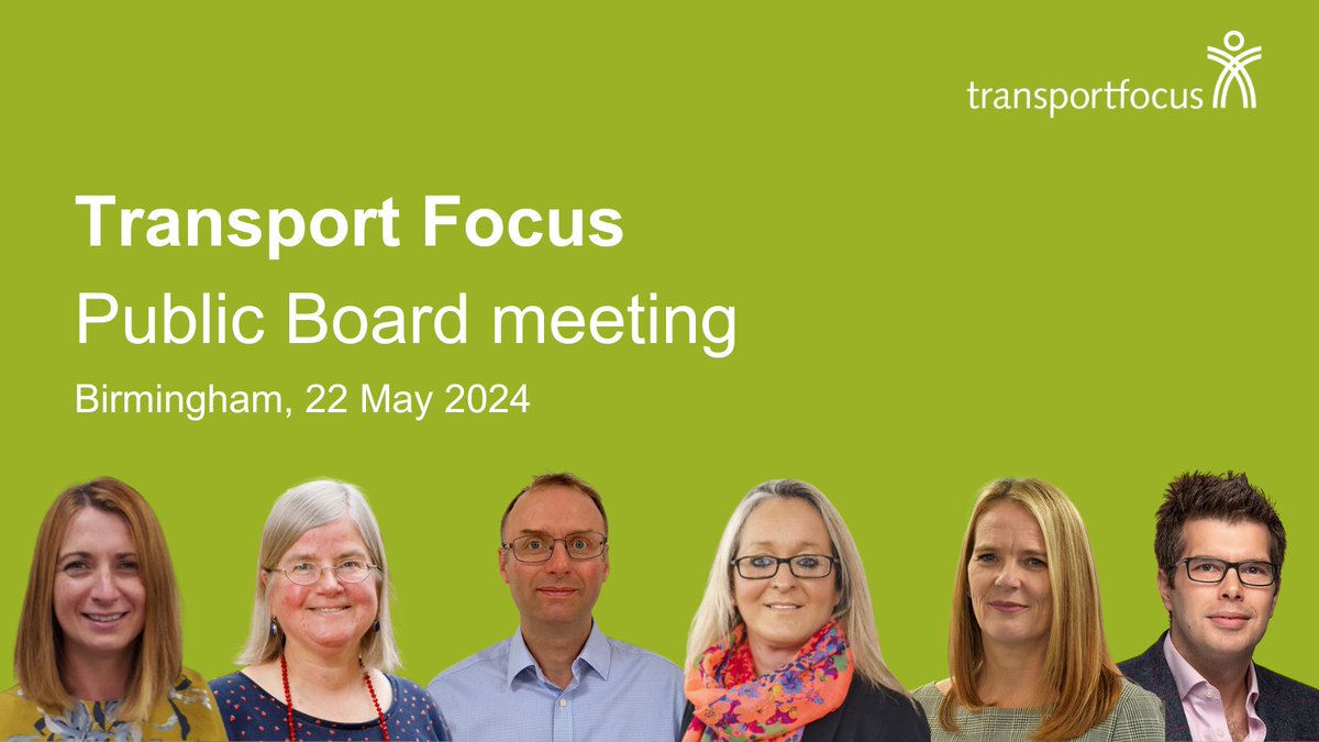 The Transport Focus Board will host its next public meeting in Birmingham on Wednesday 22 May 2024. Join us for a morning of discussion on the opportunities and challenges facing transport users in the West Midlands. Find out more and register: ow.ly/9j9C50RgeUZ