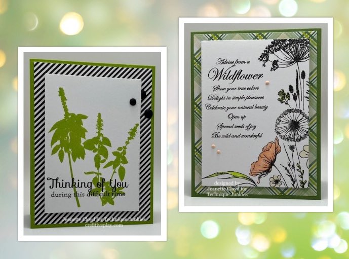 Two cards featuring newly released Technique Junkies stamps as well as a stamp from a previous release. Please use my code (TJ10JEANETTE) when shopping at Technique Junkies to receive a discount.  #techniquejunkies #onmyblog #cre8tiveplayblog #cardmakersofinstagram