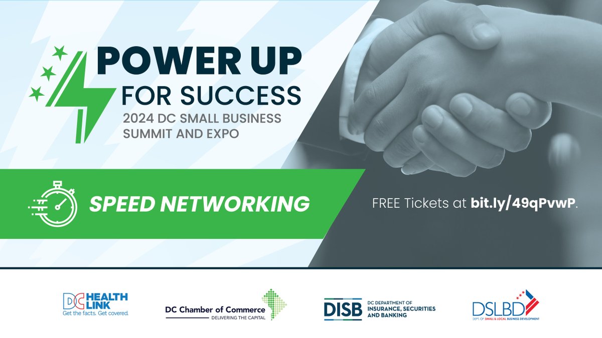 Looking to power up your network and expand your business relationships? The DC Small Business Summit and Expo will offer exclusive access to a speed networking session. To register for your FREE ticket to the DC Small Business Summit and Expo, visit bit.ly/49qPvwP