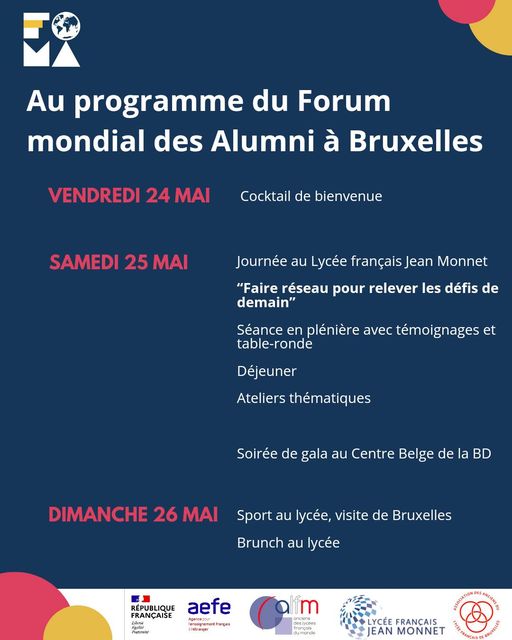 #FOMA2024 🌐| Découvrez le programme du Forum Mondial des Alumni des lycée français du monde ! 👉RDV du 24 au 26 mai autour de la thématique « Faire réseau pour relever les défis de demain » 🔗 Le lien de la billetterie : tinyurl.com/2ws8ruz9