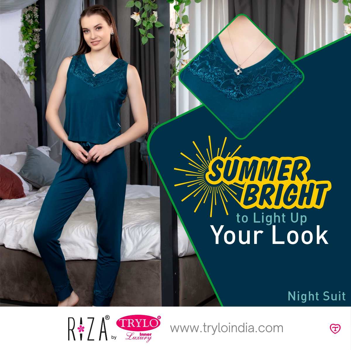 As the day unwinds and you yearn for a haven of tranquility, look no further than the Modal Fabric Nightsuit Set.

Product Shown :- Night Suit Set VNS-1066

#TryloIndia #TryloIntimates #RizaIntimates #RizabyTrylo #Nightwear #NightwearEssentials #ModalNightsuit #SoftAndBreathable