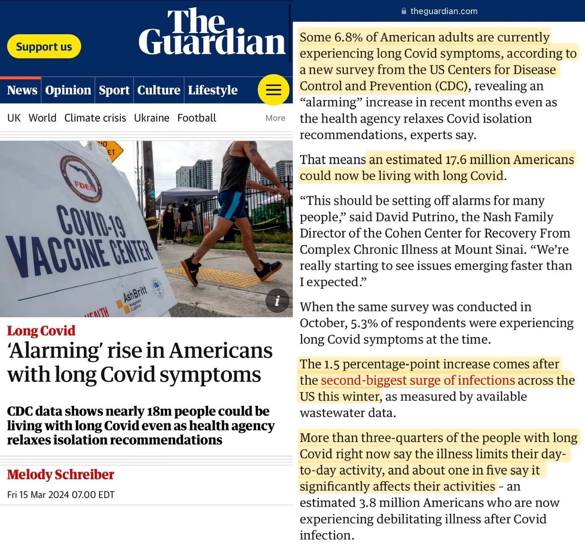 @1goodtern Well, if it’s anything like the horror story of what the US and Canada Long Covid data is showing, I’m not surprised there are fierce battles raging… theguardian.com/world/2024/mar…