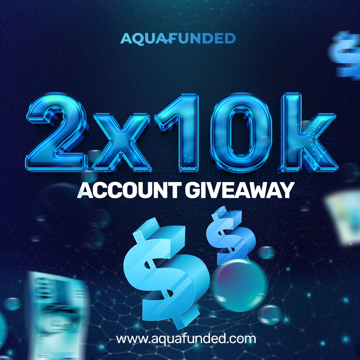 🎉Giveaway of a $20,000 Challenge account with the greatest firm of all time🎉 Follow this simple rules below to join👇 🌊Follow: @AquaFunded|@ictwizard_|@em_ess001|@Icrafts_man. 🌊 Like💙& Retweet 🔄 the post and my pinned post 🌊 Also Follow: