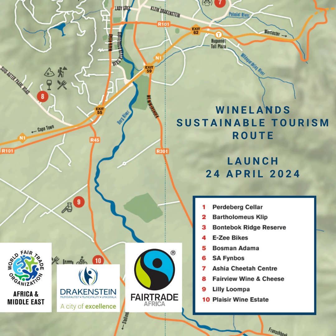 Fair Trade city of Drakenstein in collaboration with World Fair Trade Organization Africa and Middle East and Fairtrade Africa are launching the Winelands Sustainable Toursim Route. #BusinessRevolution