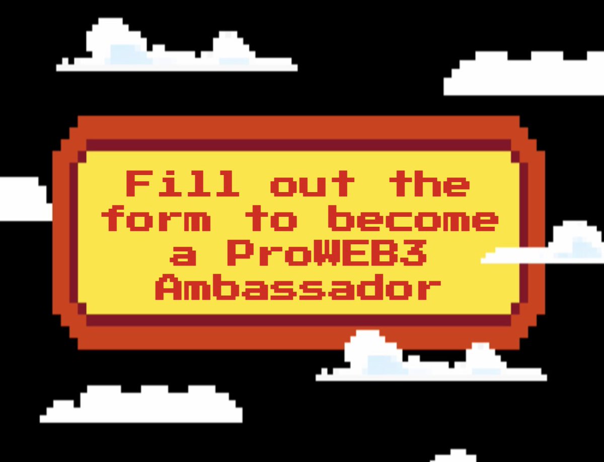 ProWEB3 is looking for ambassadors!
After the AMA session, we not only sold out NFTs, but also immediately received 8 applications from those wishing to become ProWEB3 ambassadors.

Do you want to join the ProWEB3 as an ambassador?

Fill out the form below
docs.google.com/forms/d/e/1FAI…