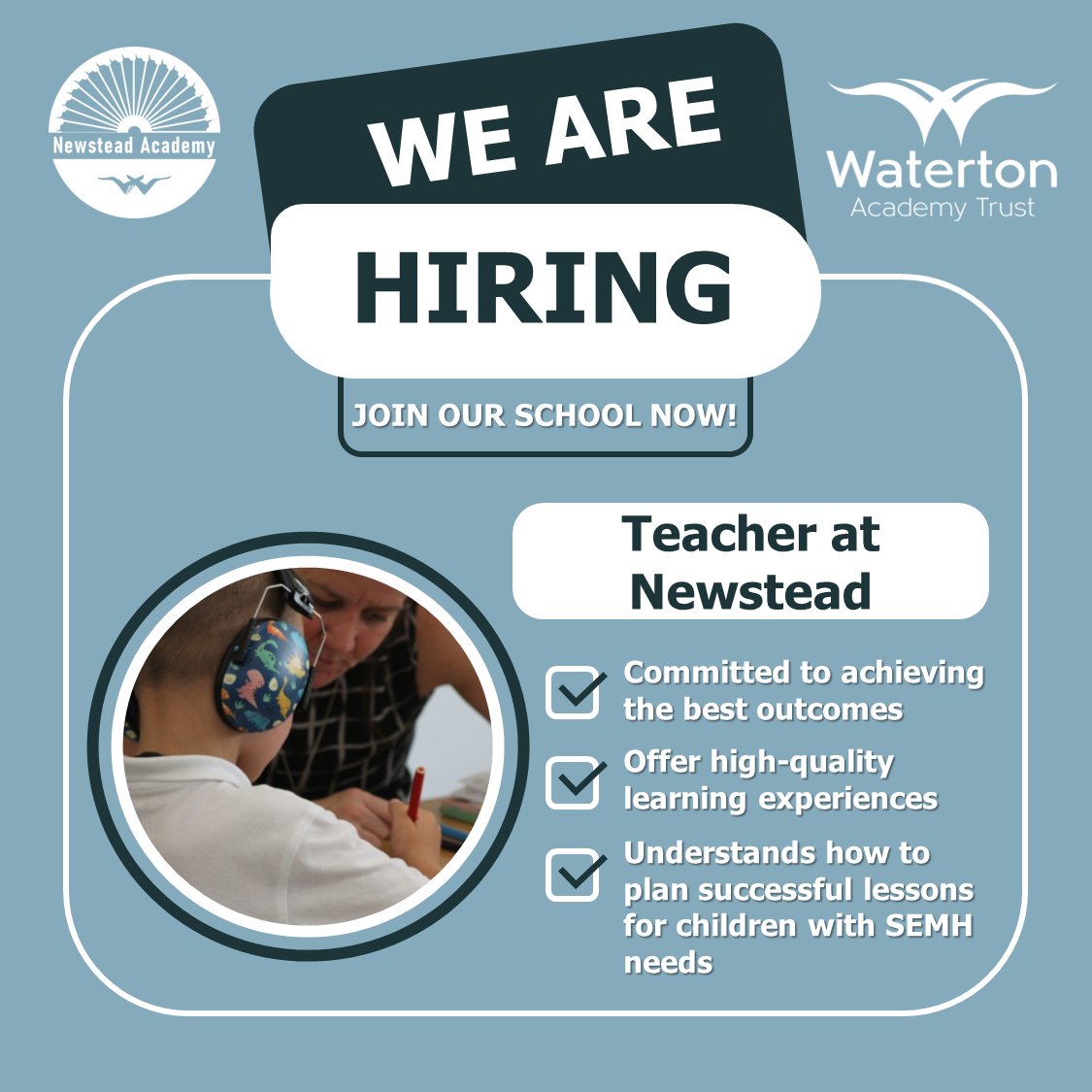 🤝Join a team that values collaboration and innovation 🏫@NewsteadAcademy is looking to appoint an inspirational and ambitious teacher 🌟Inspire and motivate children to achieve their full potential 🔗For more information visit: watertonacademytrust.org/recruitment/ #JoinOurTeam #TeachingJobs