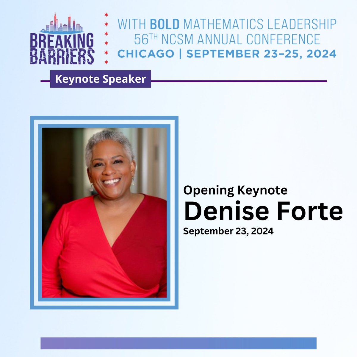 📣 It’s our privilege to announce that Denise Forte, CEO @EdTrust, will be the Opening Keynote at the 56th Annual #NCSM Conference!   A leading voice on education equity, @Denise_EdTrust works to advance education legislation on behalf of our most vulnerable students. #keynote