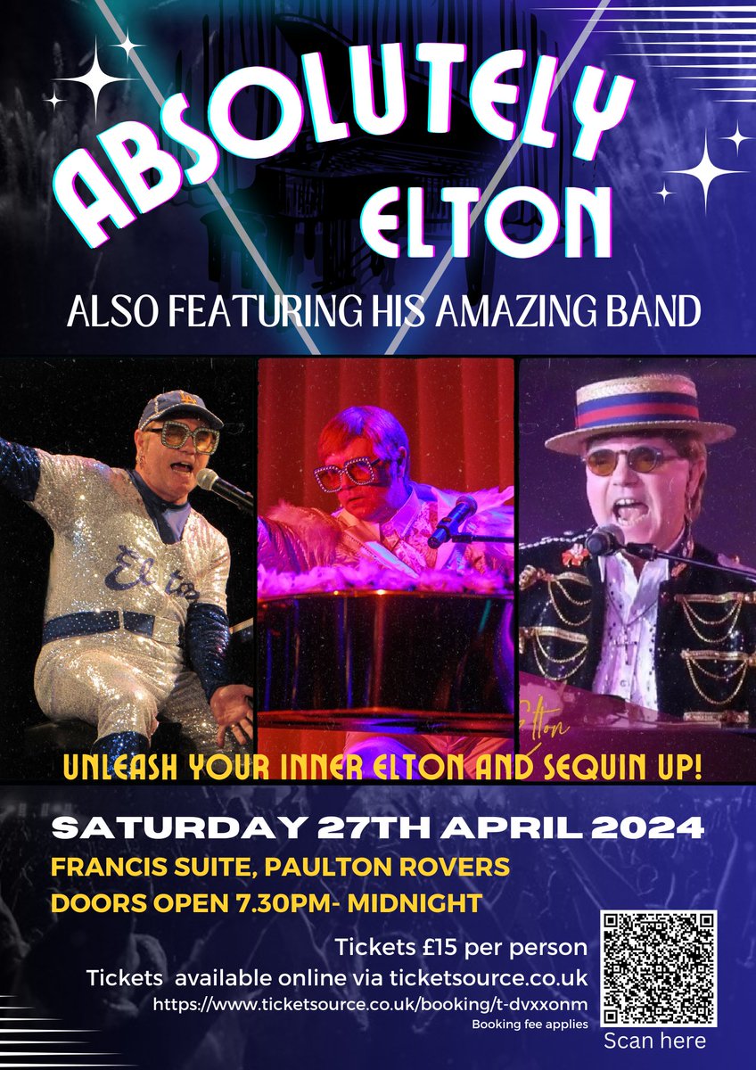 PaultonRoversFC's tweet photo. 🤩🤩 Last few days to grab your tickets for Saturdays night with Absolutely Elton and his amazing band! Doors open at 7:30pm

🎫 https://t.co/FSczHacYZg https://t.co/bjrOaHoP7q