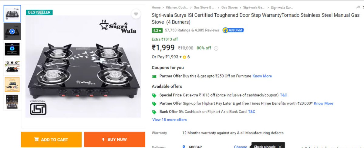 💥Sigri-wala Surya Gas Stove (4 Burners) at 1999💥

fkrt.to/SxB9sx6K

#roobai #roobaioffl #StealDeal #Exclusive #bestoffers #onlineshopping #ecommerce #shoponline #business #deals #tips #shoppingonline #visit #sale #sale #fashion #shoppingonline