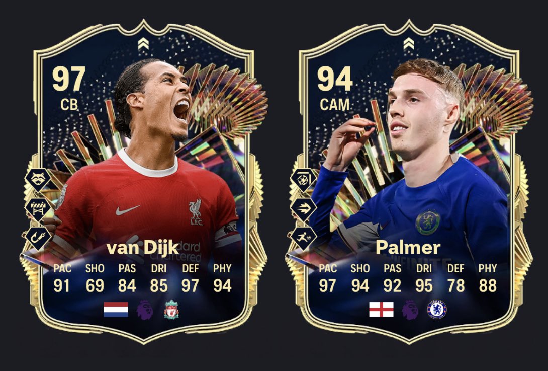 FC27News_'s tweet photo. 🚨 NEW - Premier League TOTS coming! 

• 🇳🇱 Van Dijk
• 🇳🇴 Haaland 
• 🏴󠁧󠁢󠁥󠁮󠁧󠁿 Palmer
• 🇫🇷 Saliba 
• 🏴󠁧󠁢󠁥󠁮󠁧󠁿 Watkins

Who else deserves a card? 👀 #FC24 https://t.co/v7anzj4Sh4