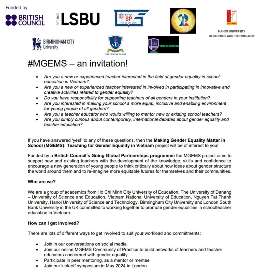 Our MGEMS ‘kick-off’ hybrid symposium takes place on 10th May, 9:00 -12:00 BST // 15:00-18:00 ICT Follow the link to book a FREE place: eventbrite.co.uk/e/making-gende…