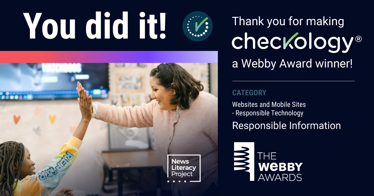 🎉 BIG News: We're a People's Voice winner of <a href="/TheWebbyAwards/">The Webby Awards</a>! Our Checkology® virtual classroom won a prestigious Webby Award in the Responsible Information category, getting the most votes during the public voting period!

🔗 bit.ly/NLPWinsWebby

#Webbys