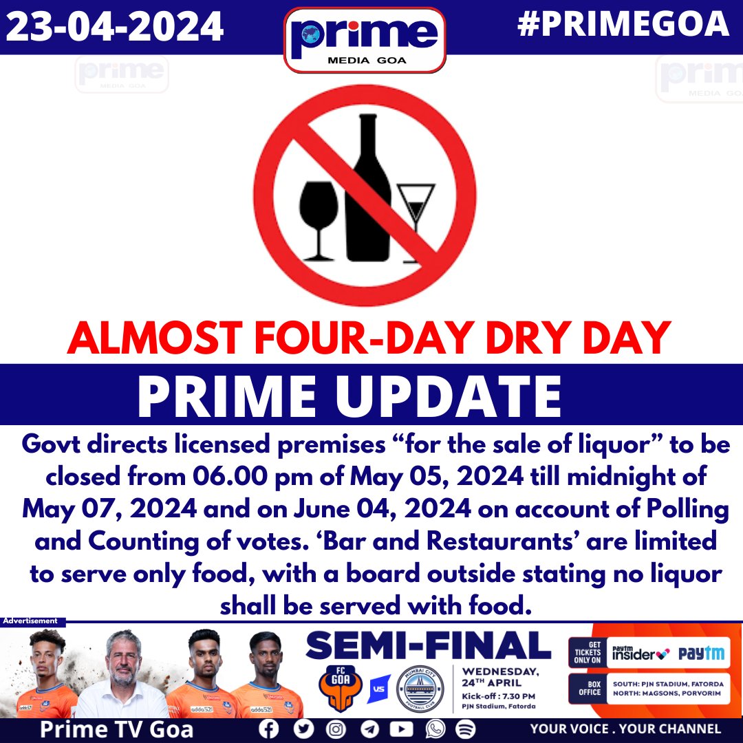 ALMOST FOUR-DAY DRY DAY
#liquor #drinks #cocktails #alcohol #bar #beer #drink #cocktail #wine #whiskey #liquorstore #PRIMEGOA #GOA