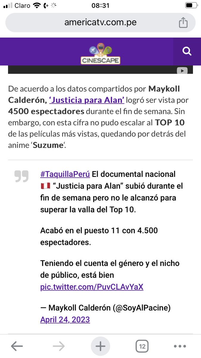 Ves @tanquedecasma tu película del ladrón @AlanGarciaPeru nació considerada un bodrio. Primer día de “Vivo o Muerto” y te patea fuere el trasero, es que tu Dios Alan da nauseas. Hoy me toca verla, sabes que soy de los que cree que la “rata” y cobarde Alan está vivo. Jeje, bye.