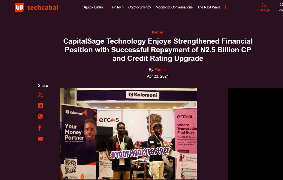 Kolomoni_ng's tweet photo. Big News for the Kolomoni Family🎉
Our parent company, @CapitalSage_ , just achieved some amazing things.
They successfully repaid a commercial paper and received a rating upgrade, showcasing their commitment to financial responsibility and growth.
#Kolomoni #CapitalSage https://t.co/GmyKI8qzhH