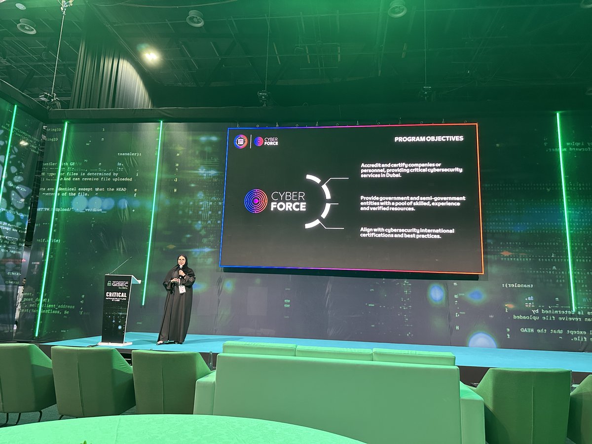 Great to see Ayesha from @DESCofficial presenting about our joint programme Cyber Force at @GISECGlobal. #GISEC #GISEC2024 #UAE #Dubai #CyberForce