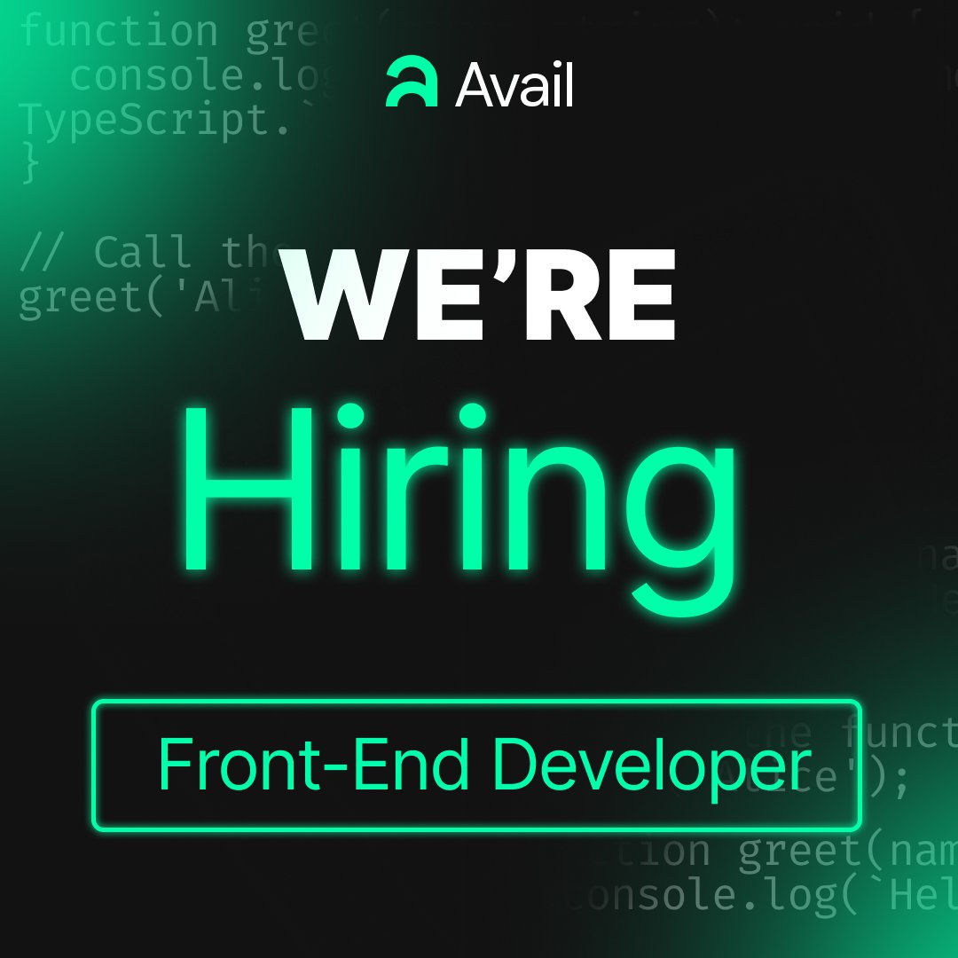 🎉 Join Our Team! 🚀 Avail is on the lookout for a dynamic Frontend Developer who thrives in TypeScript and React. Take charge of our mobile app's frontend and join the forefront of the blockchain revolution! Interested in driving privacy in the crypto world? Apply now at…