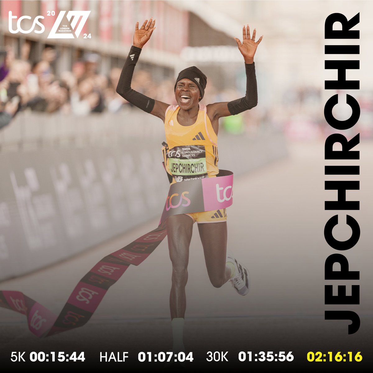 Peres Jepchirchir's women's only world record marathon splits 🤯 🔥 5k: 00:15:44 🔥 Half: 01:07:05 🔥 30k: 01:35:56 🔥 42k: 02:16:16 The fastest field in women's history lived up to it's name. ⚡️ Jepchirchir stayed with the leading group until the final 600m, before producing…