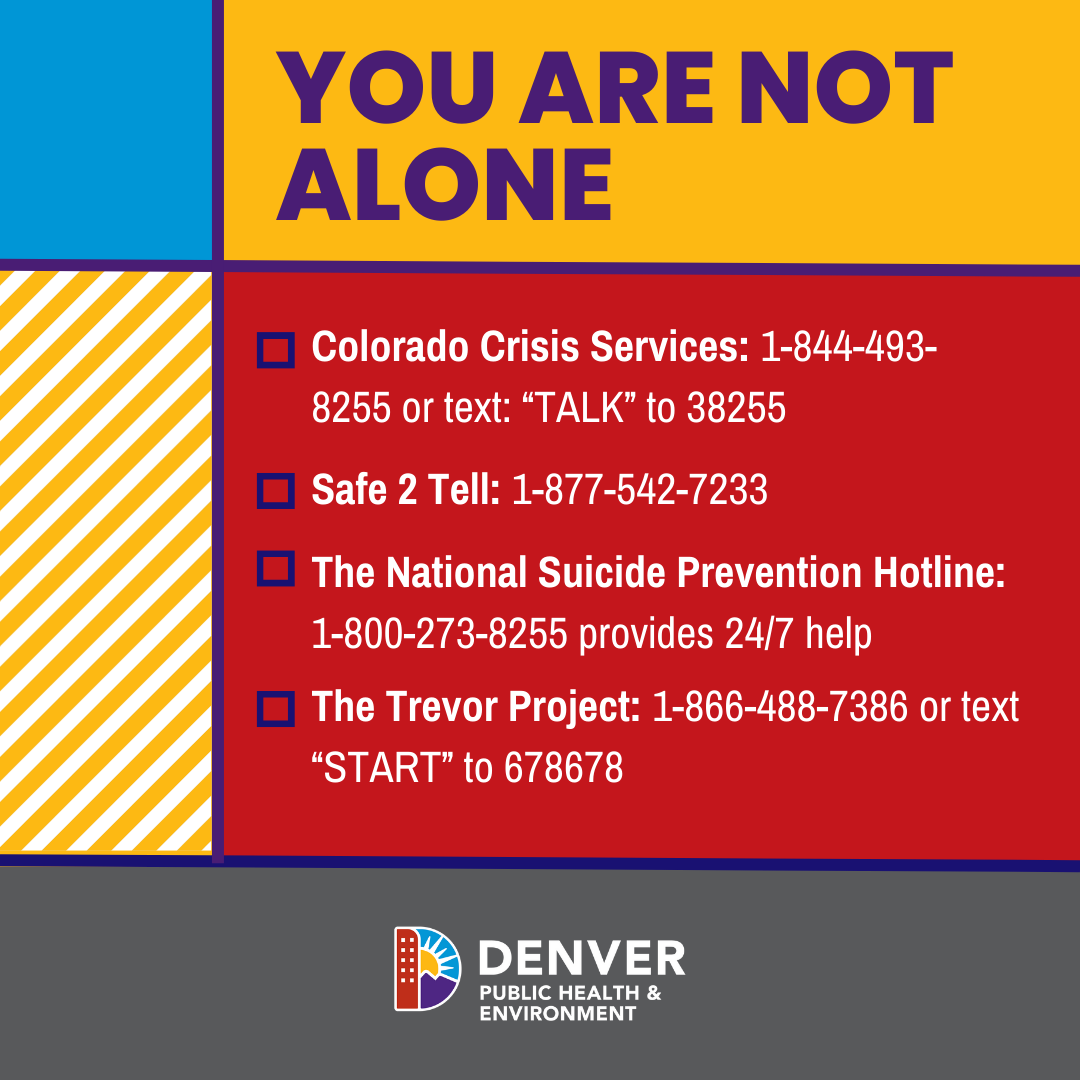 If you're feeling sad, lonely or depressed, reach out to someone. It's free & confidential. Asking for help is not a sign of weakness, but a brave step towards healing. More information at denvergov.org/Government/Age… #PublicHealth #MentalHealth #SuicidePrevention #Denver