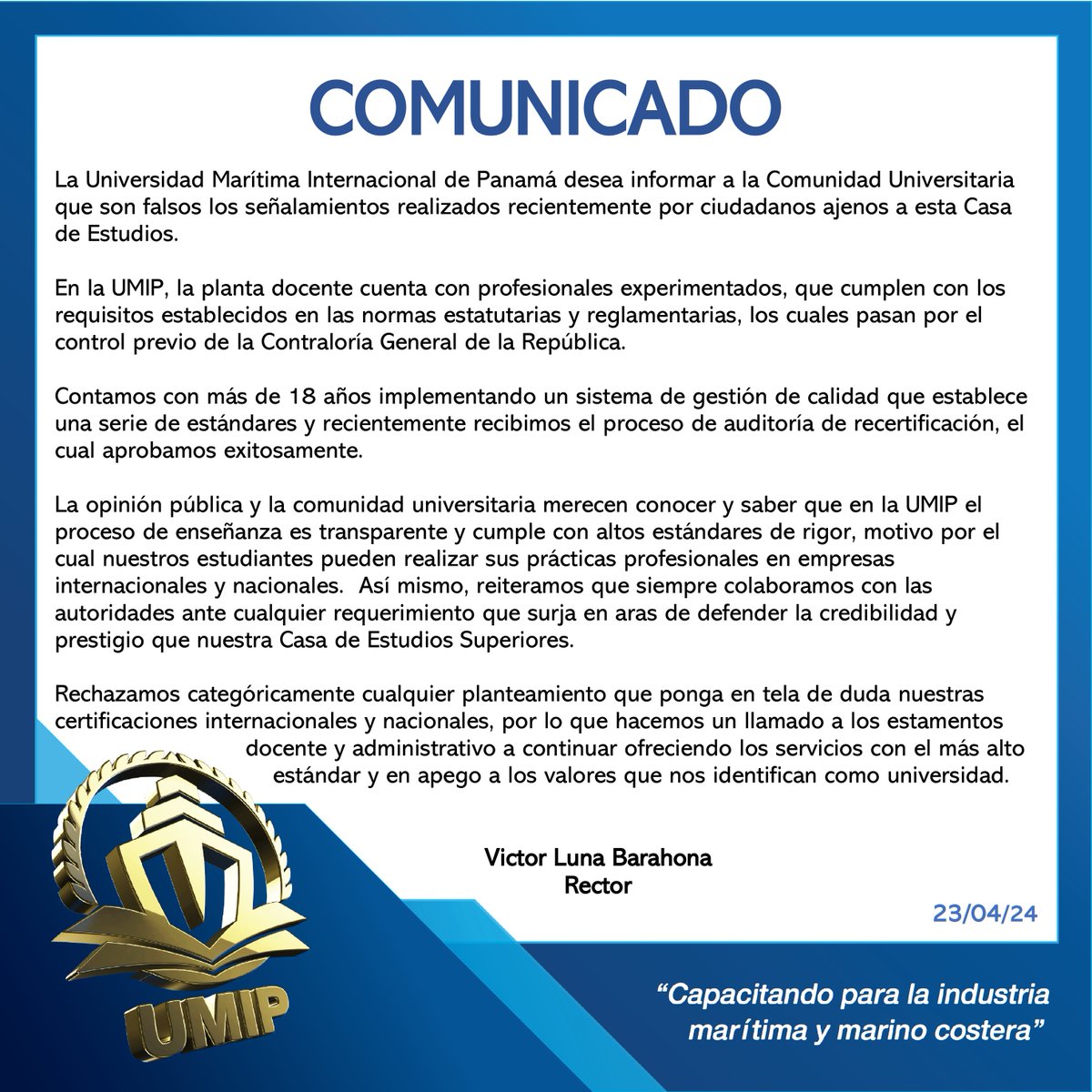 umaritima's tweet photo. Comunicado a la Comunidad Universitaria #SoyUMIP https://t.co/9lVIbXksUh