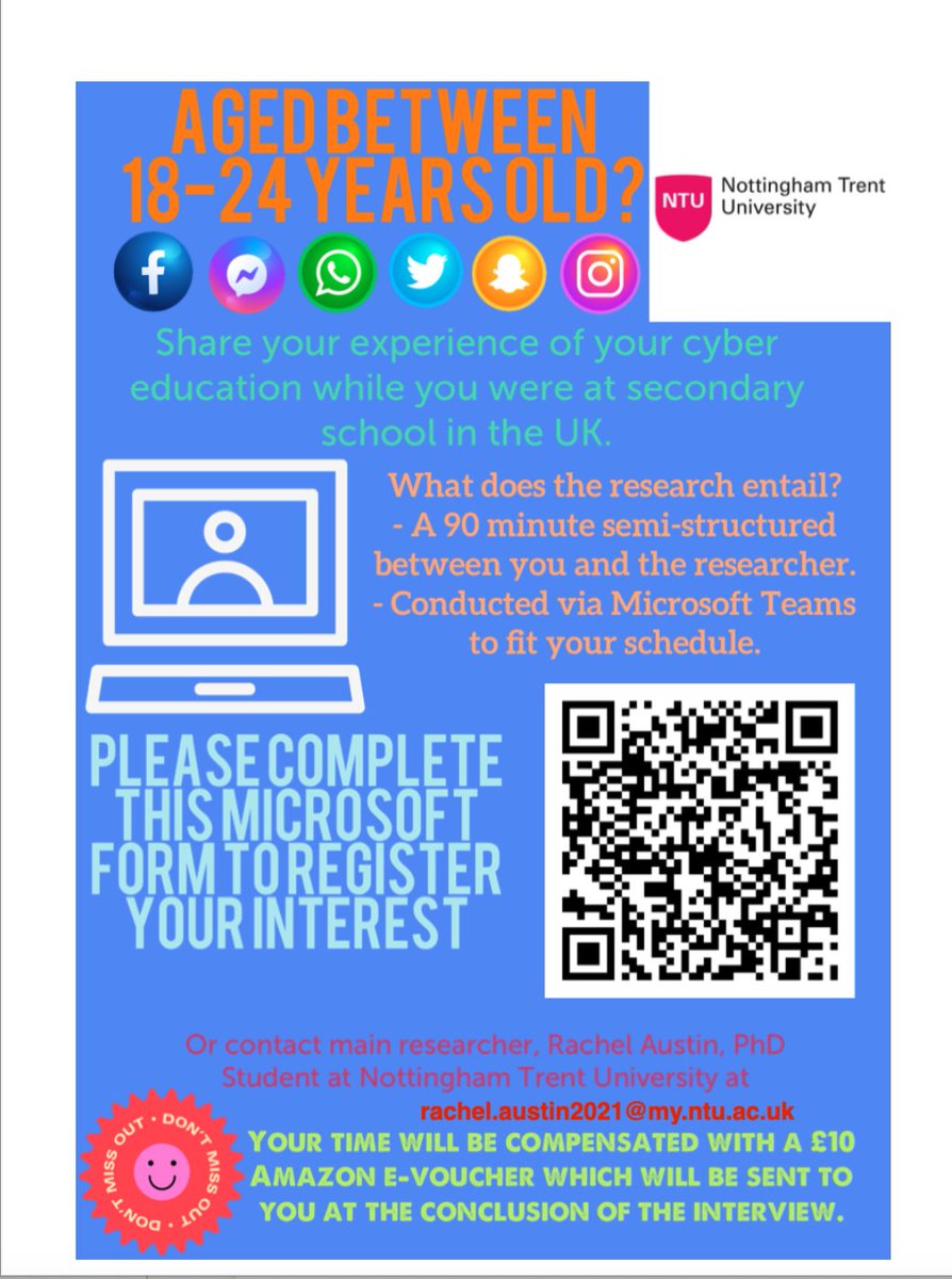 REAustin94's tweet photo. Still recruiting 18 participants for a semi-structured interview. 
-Participants must be 18-24 years old
-Participants needs to have completed their secondary school education in the UK. https://t.co/ogGCrpZ0Ng