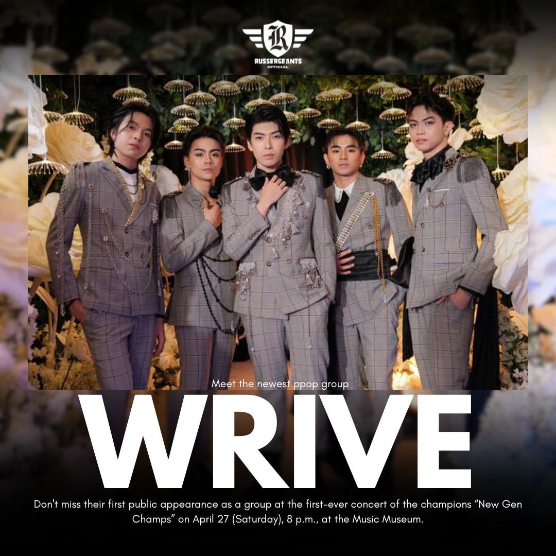 teamrussuofc's tweet photo. It's official - WRIVE's Russu together with his members; Drei, Asi, Ishiro, and Mathew has finally arrived on the Ppop scene!

Don't miss their first public appearance as a group on April 27, 8pm at the New Gen Champs Concert.

#WRIVE_Russu #WRIVE https://t.co/x9NWeR5zkb