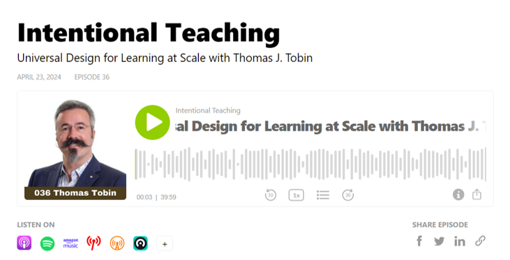 NEW PODCAST EP! I enjoyed talking with @DerekBruff about my next book, #UDL at Scale, coming out from @CAST_UDL in 2025. Give a listen & get a preview! intentionalteaching.buzzsprout.com/2069949/149352…
