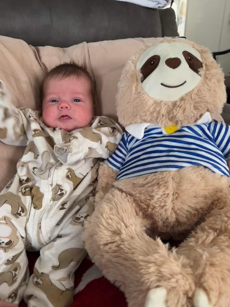 Timothy's sloth 🦥  arrived safely in Florida 🇺🇸 

It's bigger than he is 🤗
Hope you like it little man 💙💚 #FindYourTribe #PompeDisease #NewBornScreening #RareDisease